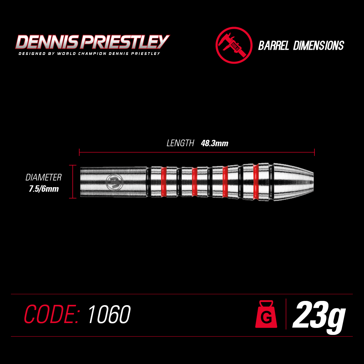 Winmau Dennis Priestley Signature 23g 90% Tungsten