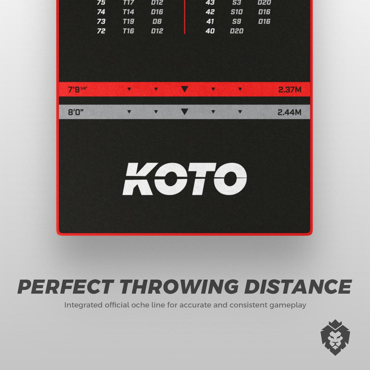 KOTO Carpet Check Out Red 285 × 80 cm – kangaspintainen darts-matto