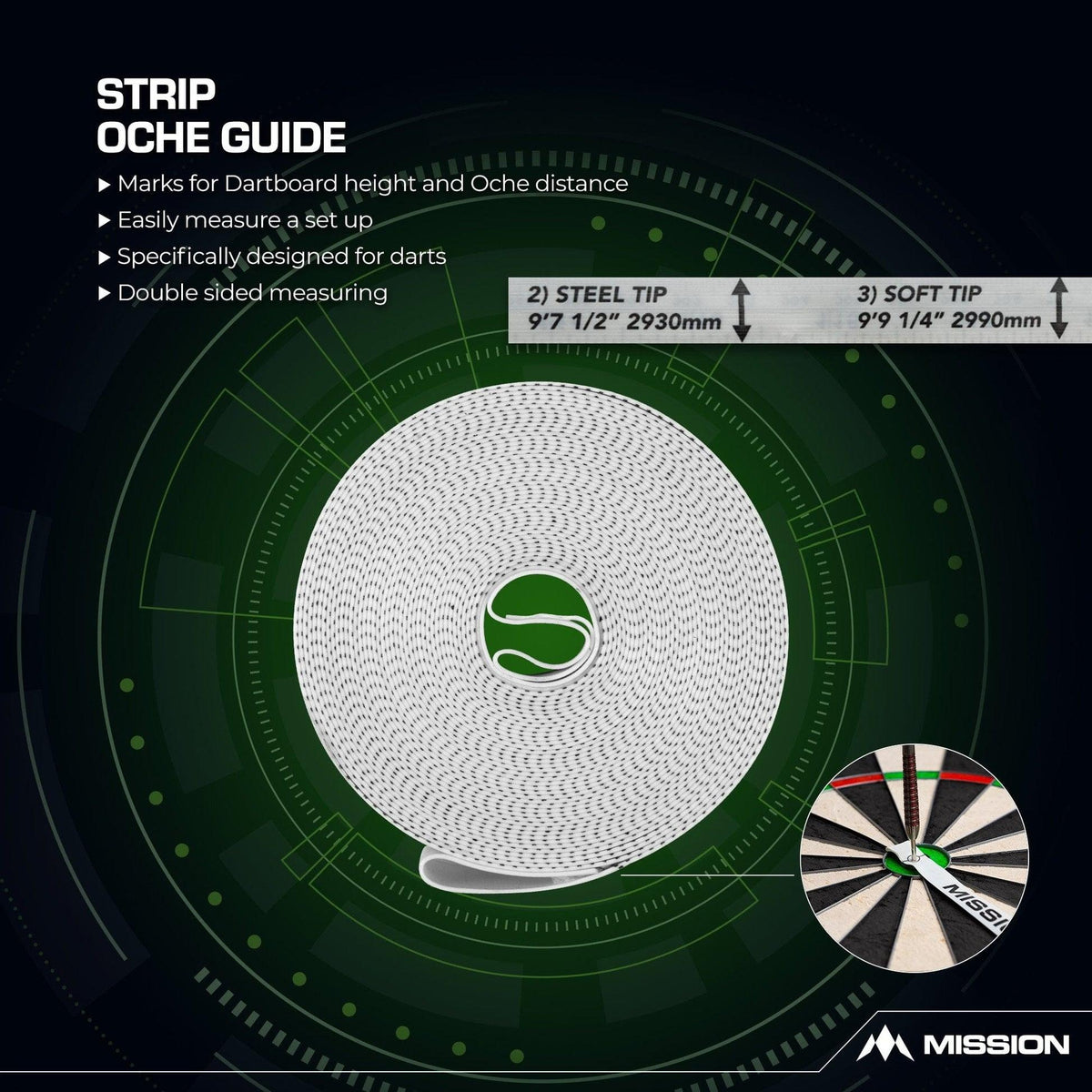 Mission Oche Guide -mittanauha darts-taulun asennukseen