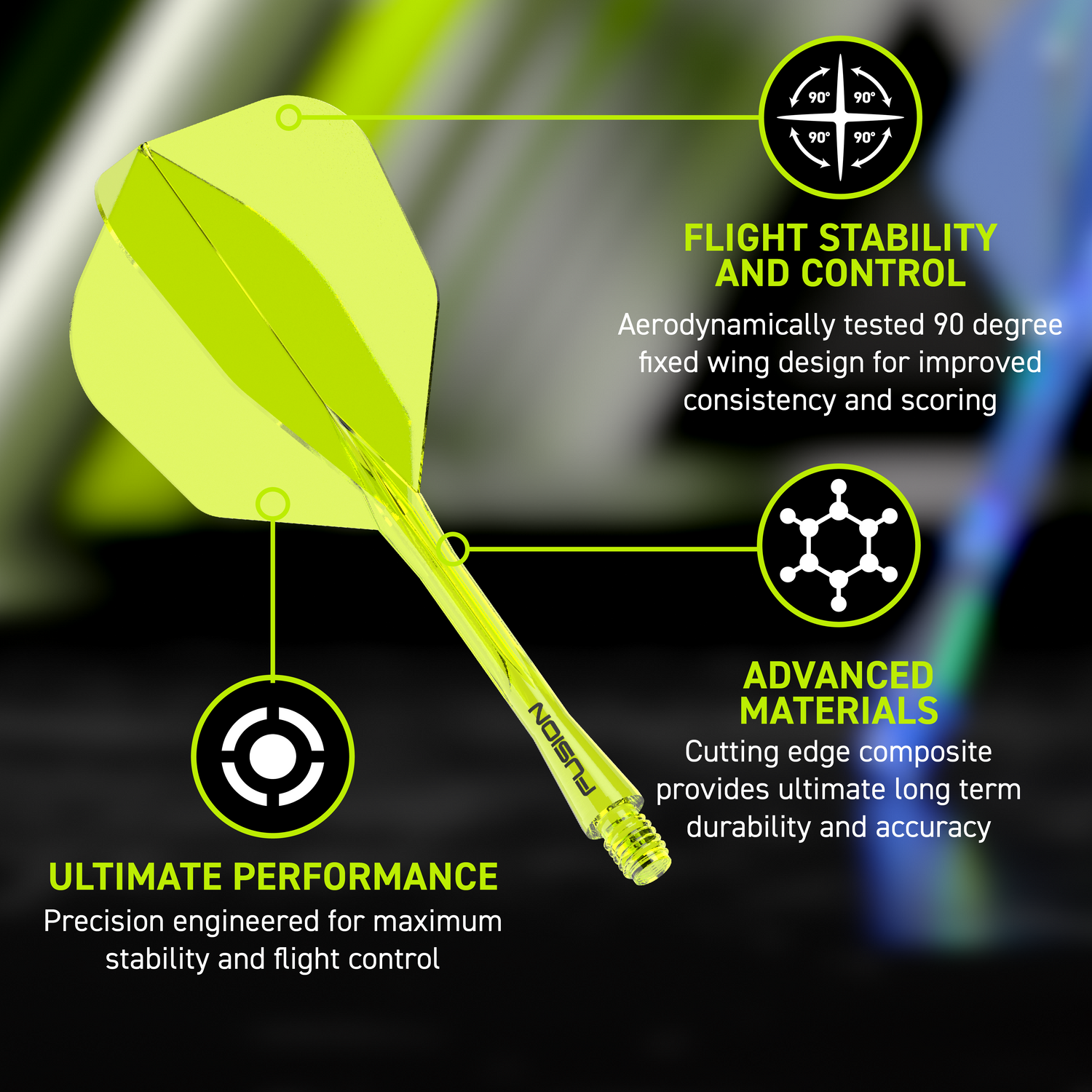 Winmau Fusion 6 Short keltainen - integroitu varsi ja sulka