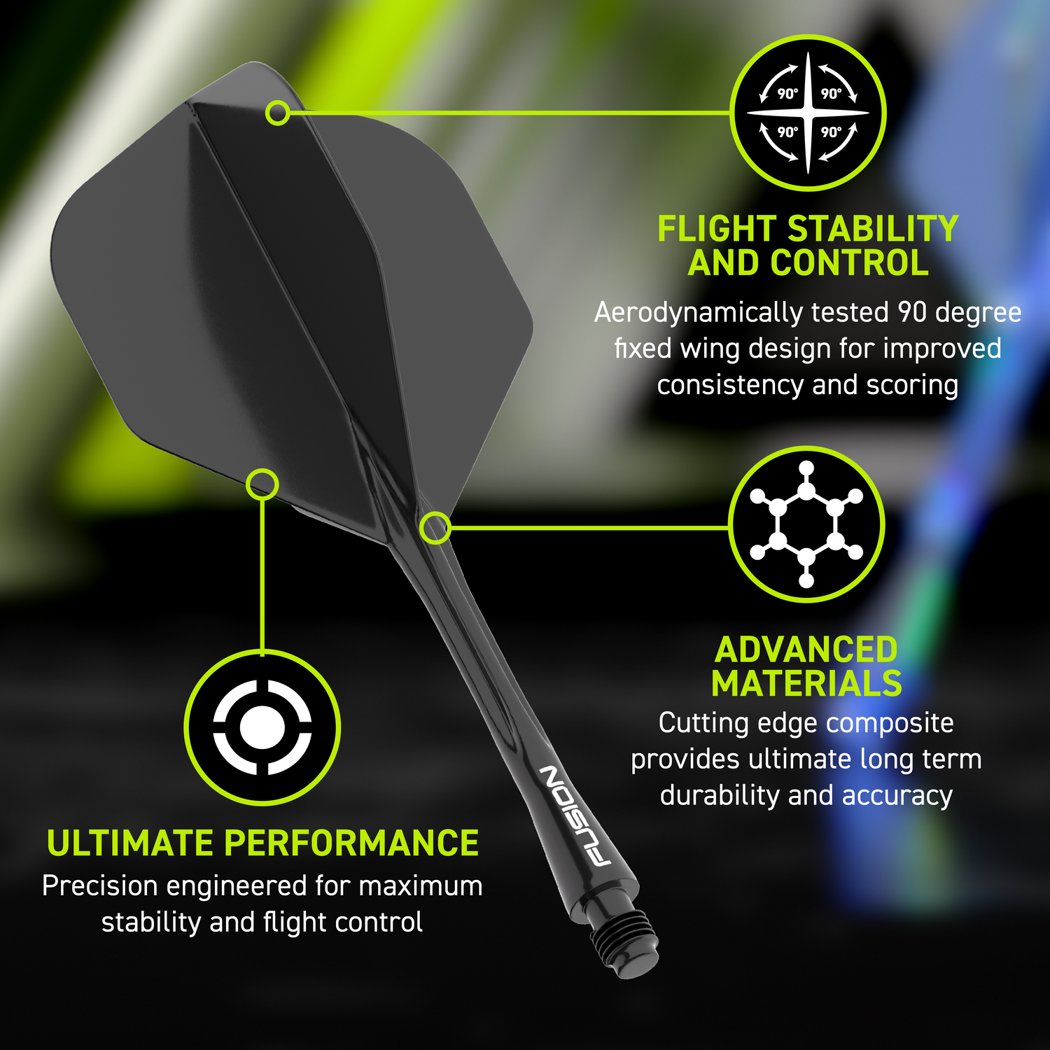 Winmau Fusion Shape 6 Medium musta - integroitu varsi ja sulka