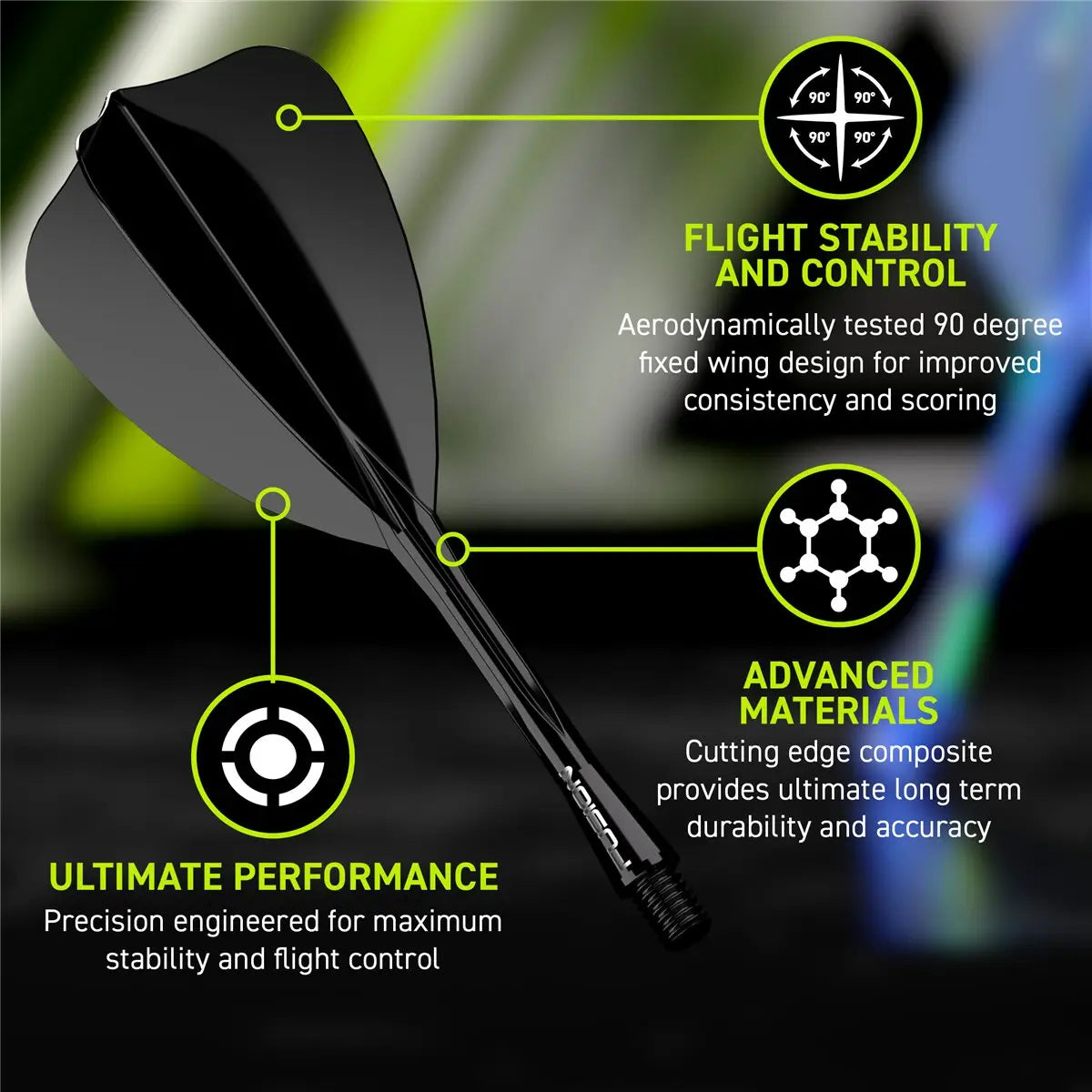 Winmau Fusion Arrow Shape Intermediate musta - integroitu varsi ja sulka