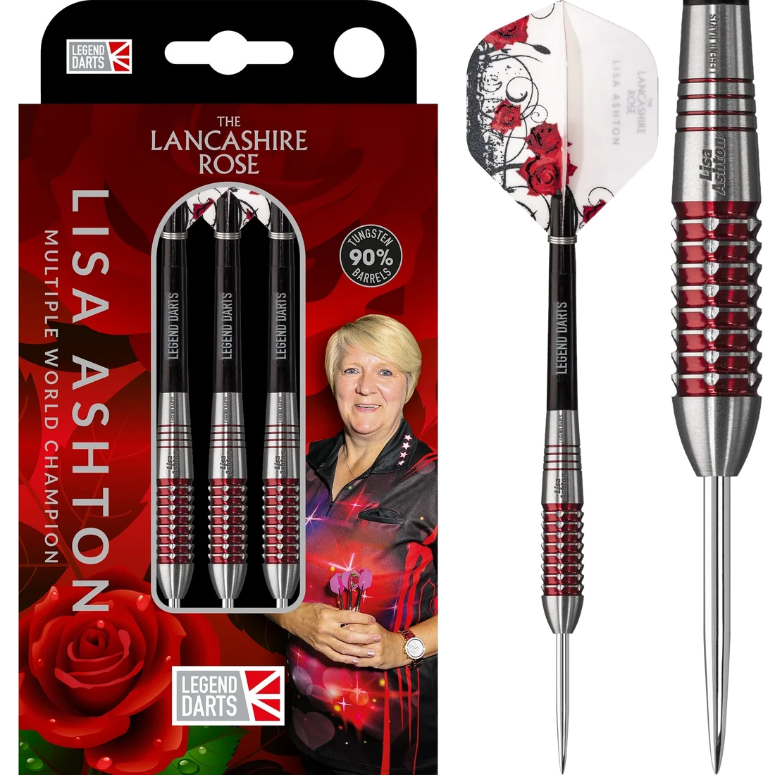 Legend Darts Lisa Ashton The Lancashire Rose Electro Red 23 g 90 % tungsten darts-tikat