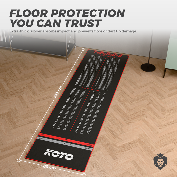 KOTO Carpet Check Out Red 285 × 80 cm – kangaspintainen darts-matto
